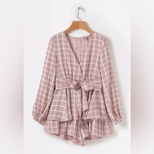 Elegant Pink Plaid Women's Romper